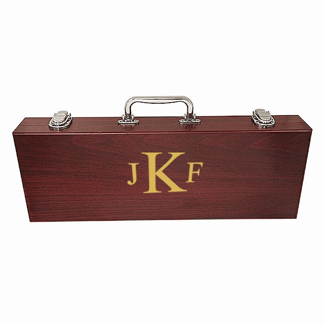 Roman Monogram  Rosewood Barbecue Set