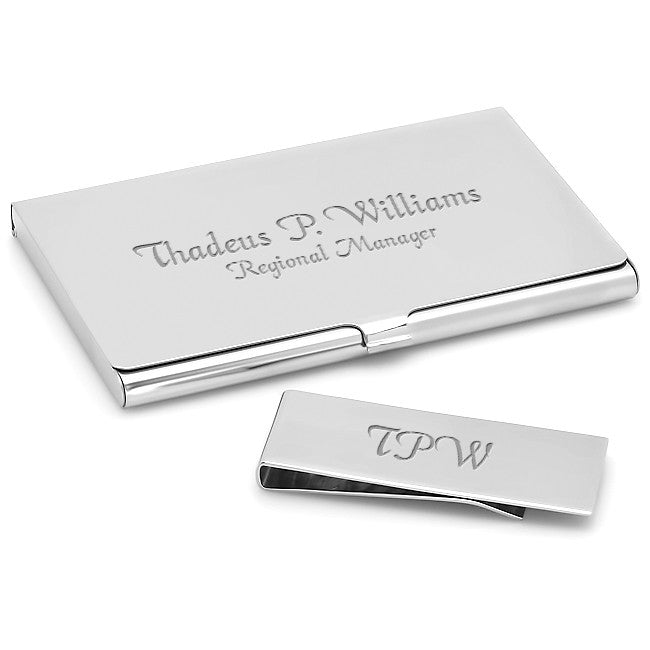 Polished Business Card Holder & Money Clip Gift Set - Executive Gift Shoppe