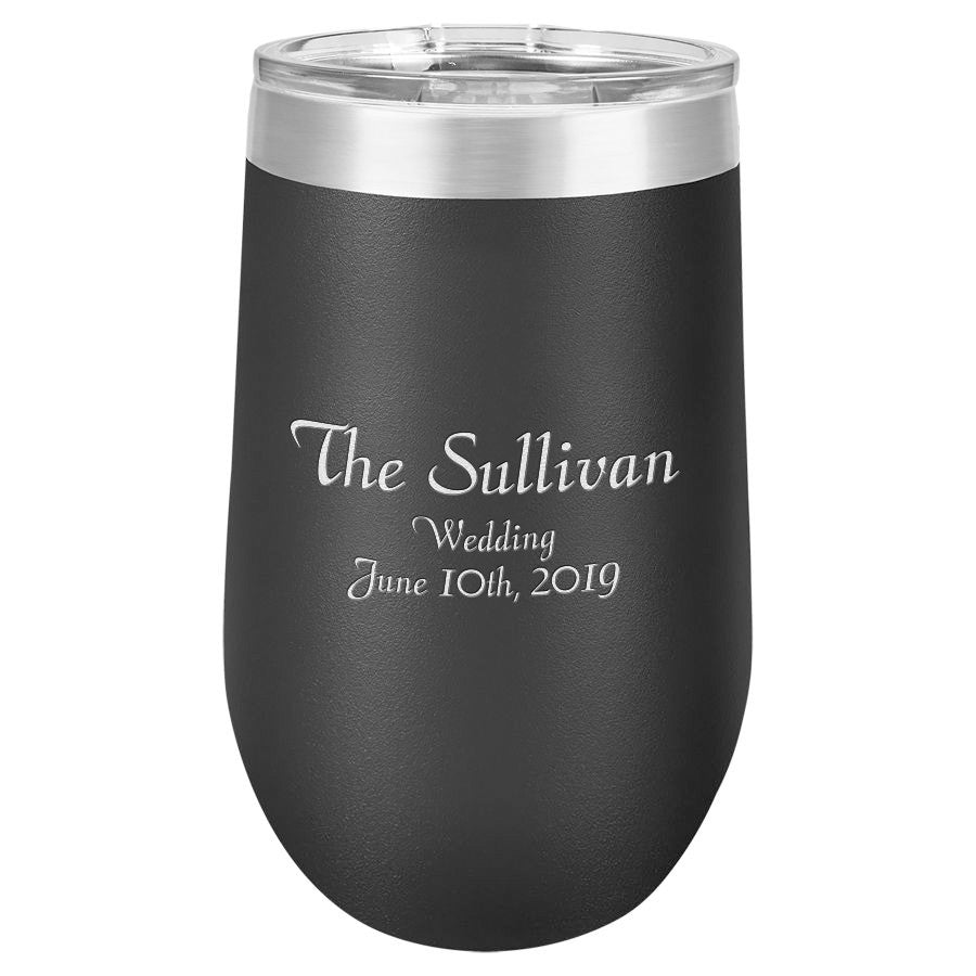 Personalized 16 Ounce Black Insulated Stemless Wine Glass