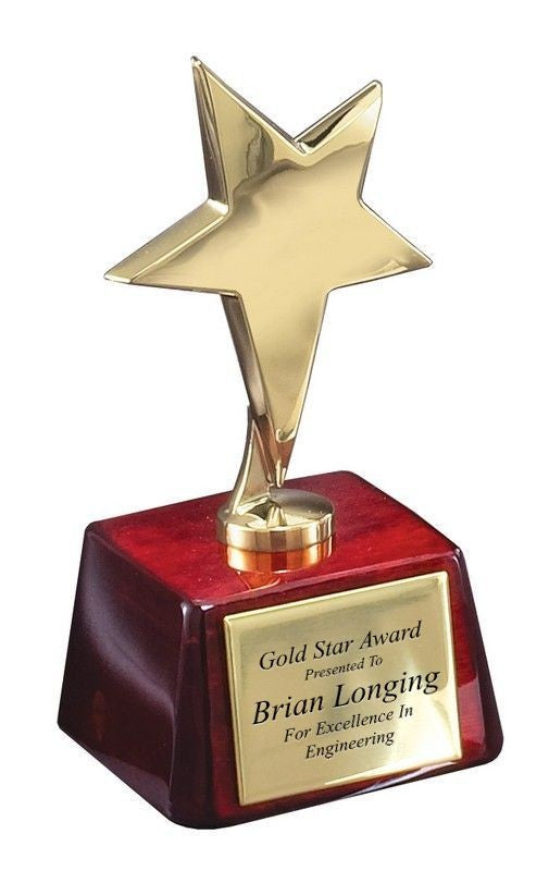 Personalized Floating Gold Star Award with Piano Wood Base