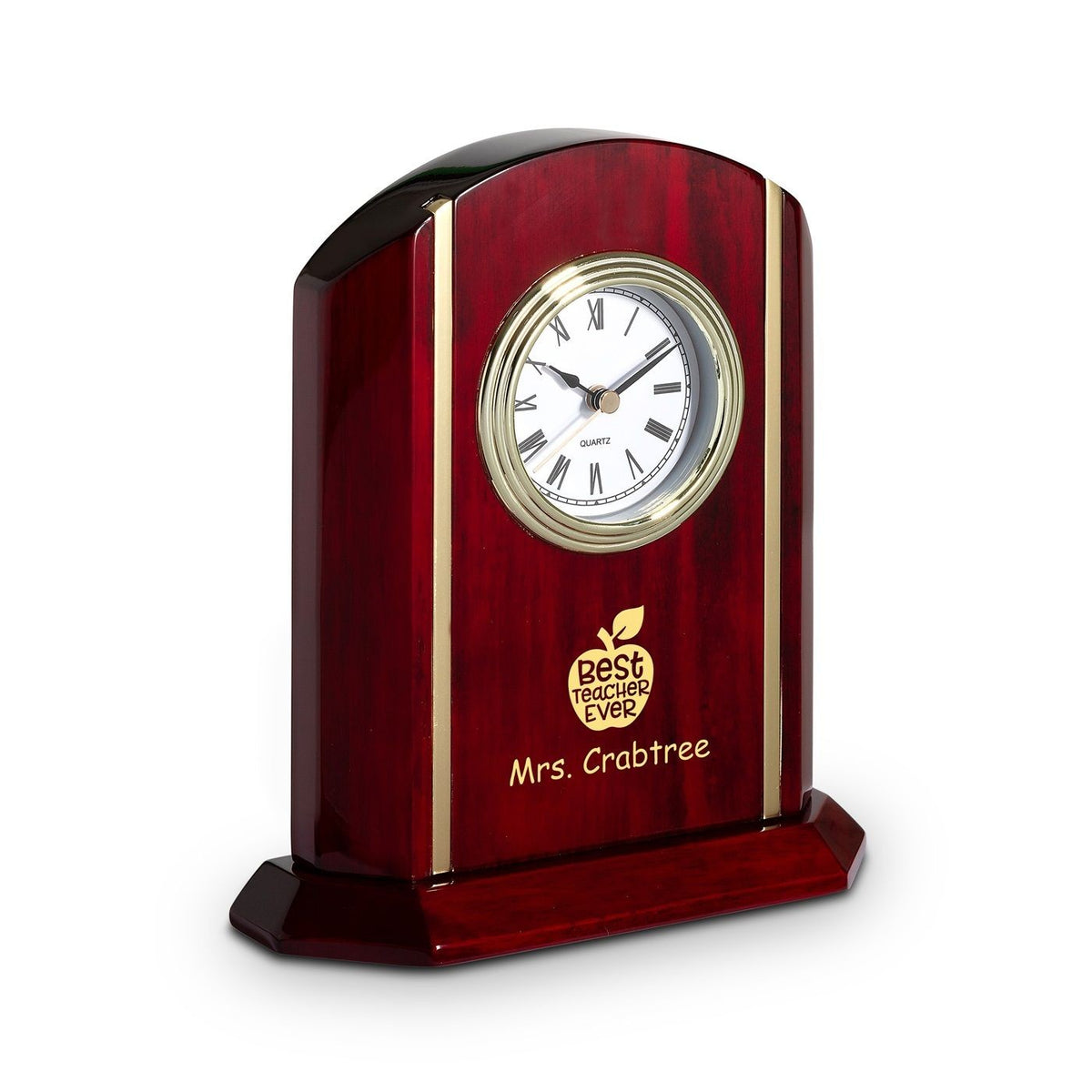 Elite Collection Best Teacher Ever Theme Personalized Rosewood Desk Clock With Gold Accents