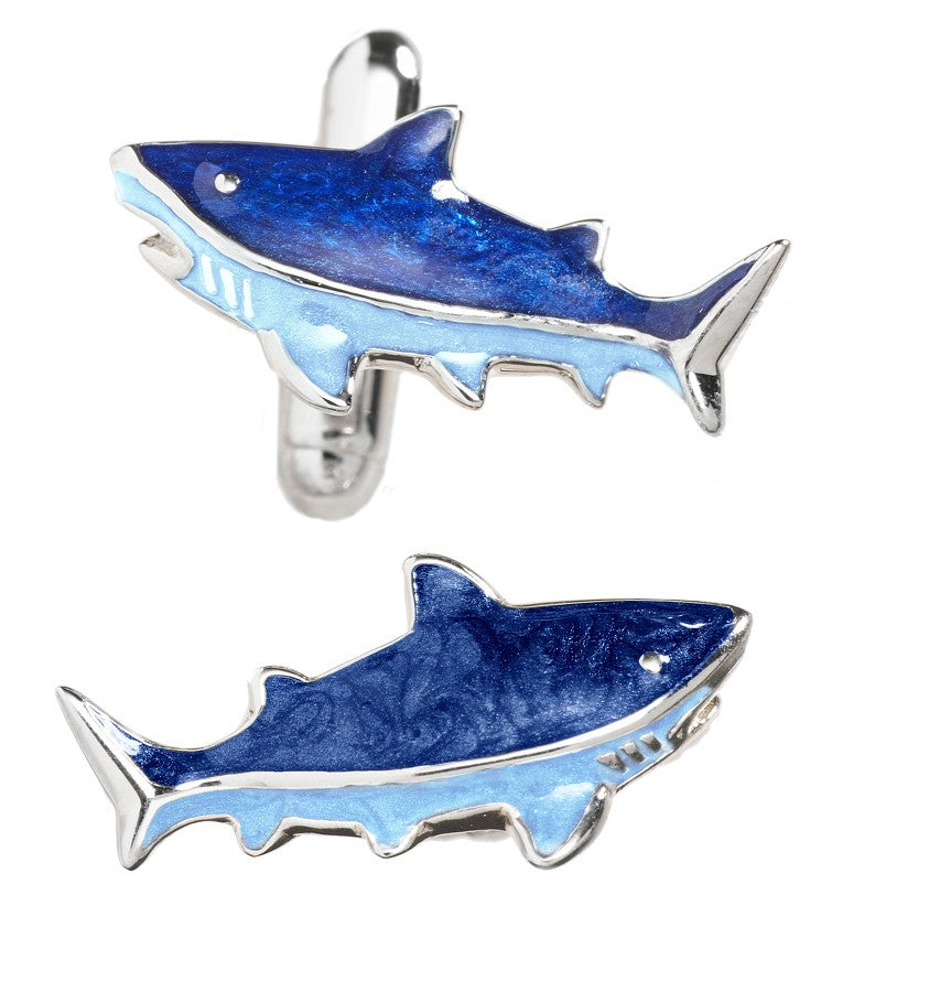 Hand Painted Enamel & Sterling Silver Shark Cufflinks