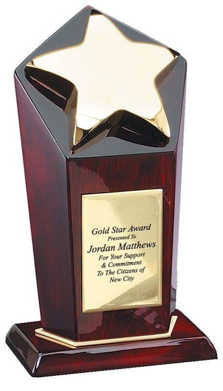 Personalized Gold Star Award with Piano Wood Column
