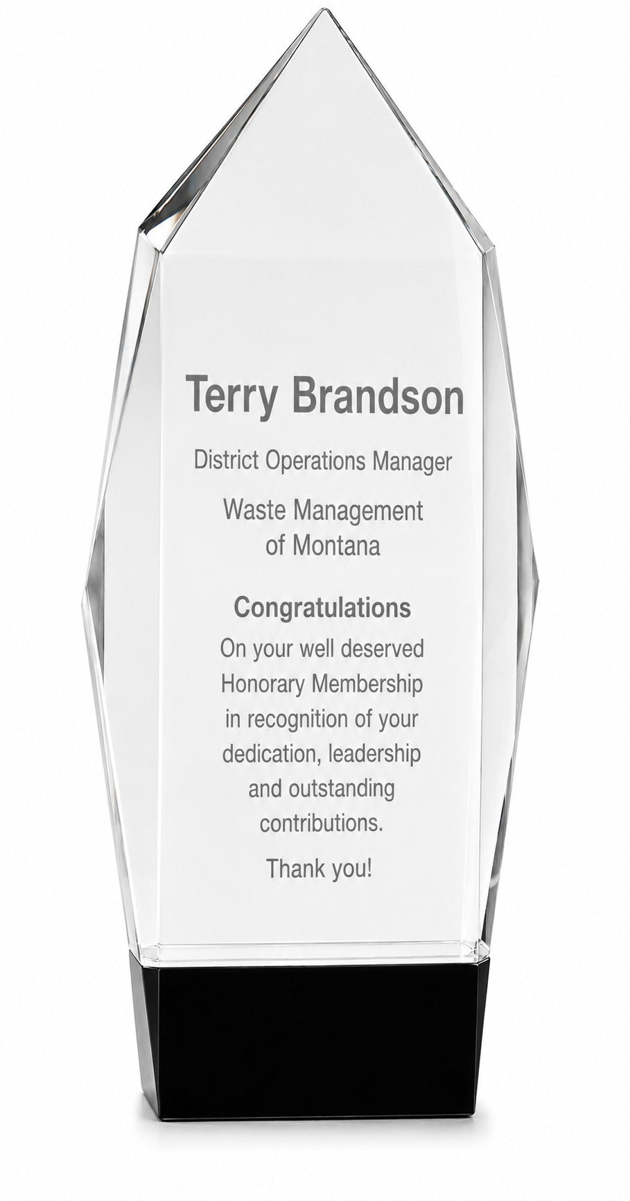 Personalized Rectangular Crystal Facet Tower with Black Crystal Base
