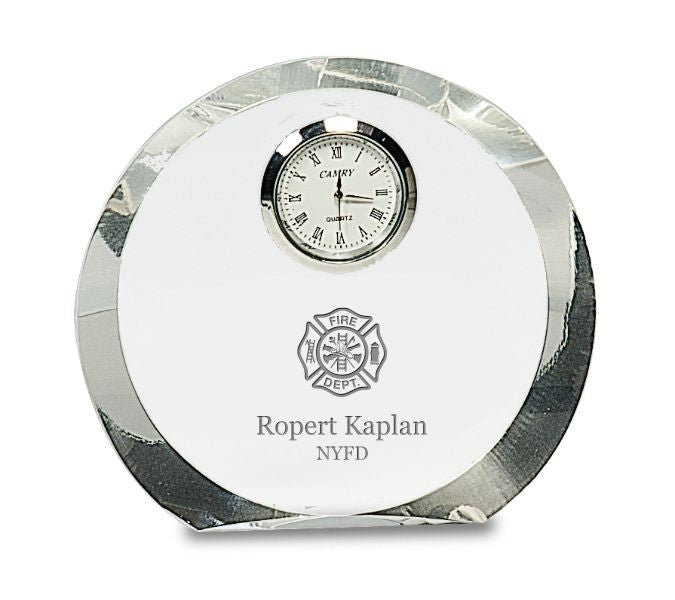 Firefighter Personalized Round Premier Crystal Clock with Beveled Edges