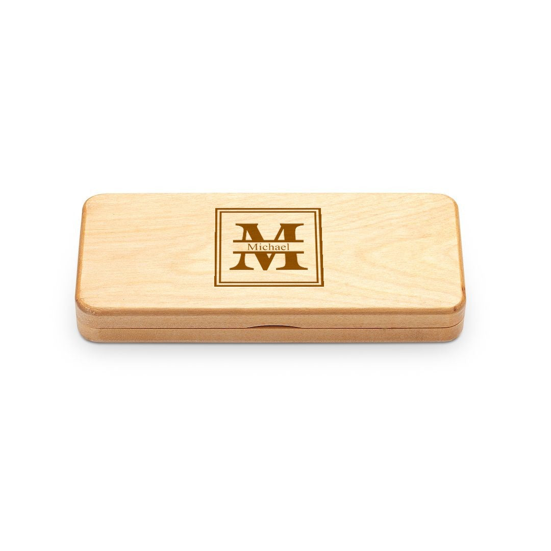 Split Monogram Theme Personalized Elegance Collection Maple Wood Pen & Pencil Set