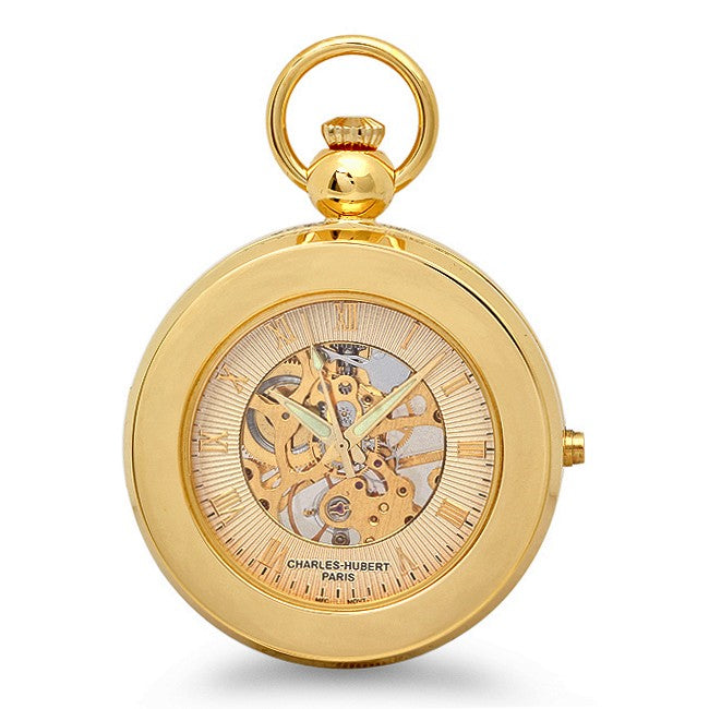 Gold Picture Frame Mechanical Charles Hubert Pocket Watch & Chain #3848 - Executive Gift Shoppe